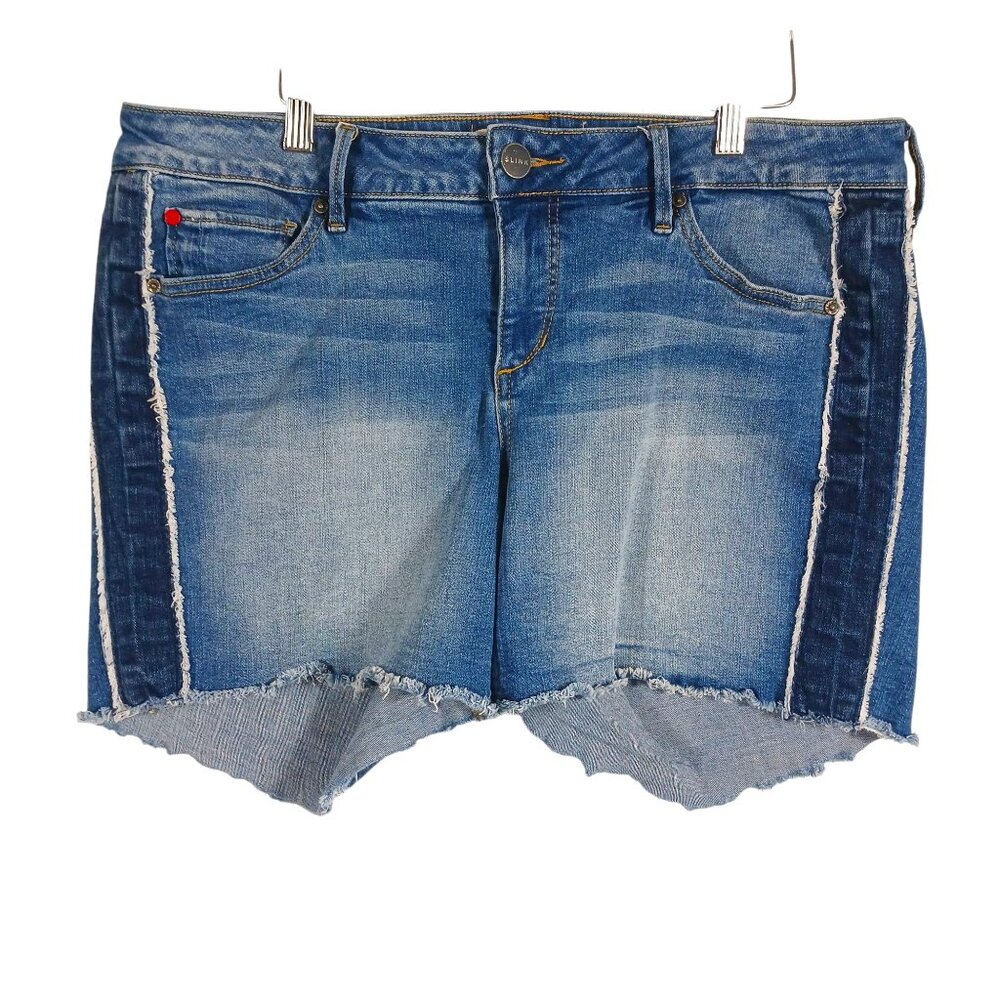 Slink Curvy Cutoff Denim Shorts Size 16, Decorative Side Band Detail, Frayed